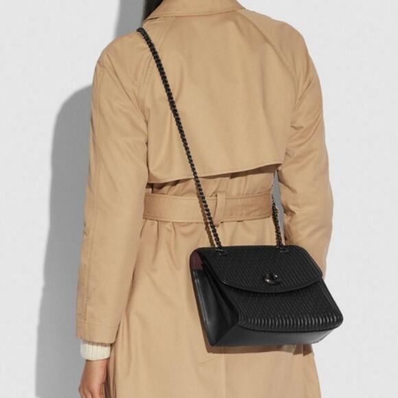 Coach Parker Quilting Rivets Studded Bag Leather Chain Strap Convertible Black - Picture 7 of 16